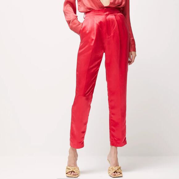 Atoir Red Silk Trouser Pants SMALL High Rise Ankle Straight Designer $415 NEW - Picture 1 of 11